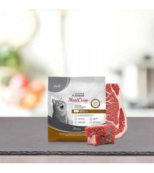 400 gram PLATINUM MeatCrisp Adult Iberico kattemad Kattemad fra PLATINUM&nbsp;som din kat vil elske. For første gang har en Freshmeat